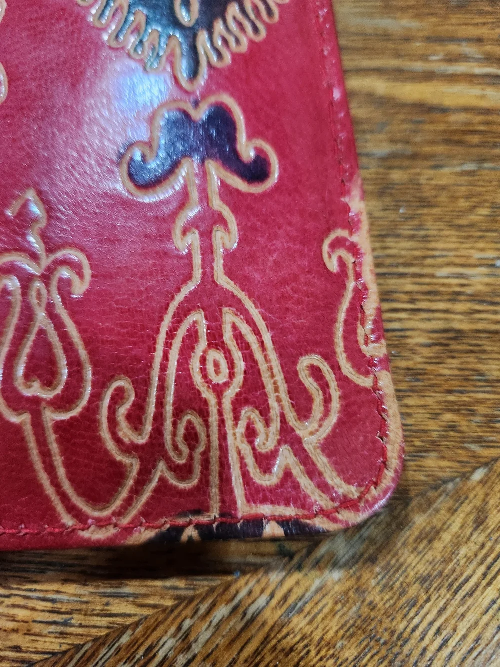 Brighton Vintage Red Tooled Leather Ipad/tablet Sleeve 10.5inch By 9 Inch